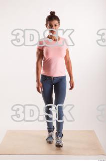 Walking pose blue jeans pink t shirt of Oxana …